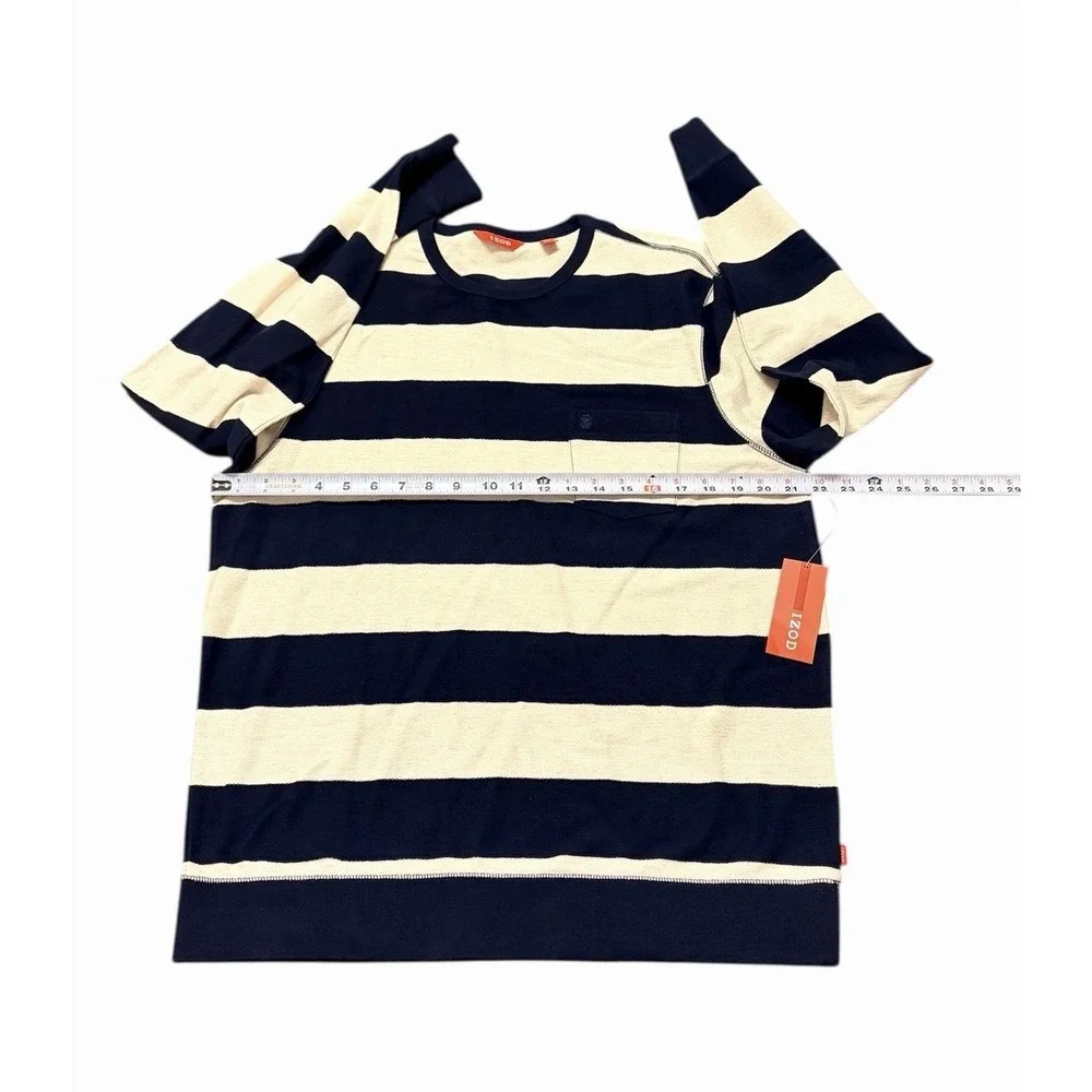 IZOD Men's M Windowpane Cotton‎ Sweater in Midnight/Cream Rugby Stripe NWT